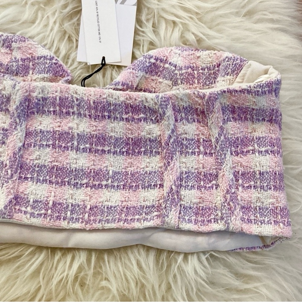 Zara Tweed Corset Bra-Style Crop Top w/Chiffon Lining - Picture 8 of 13